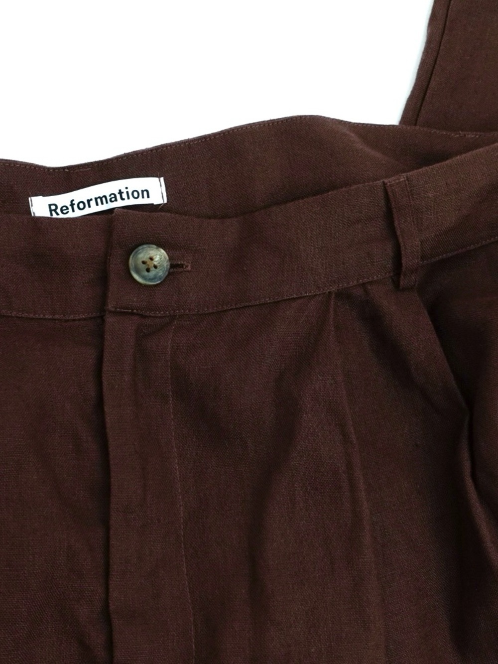 REFORMATION Brown 100% Linen Pleated Trousers Size 18